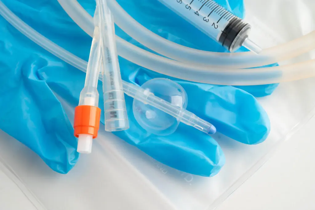 Catheter supplies with gloves, Foley catheter and urine drainage bag