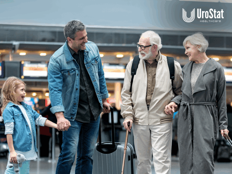 Elderly couple with man and daughter traveling