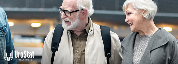 Senior man and woman outside during trip