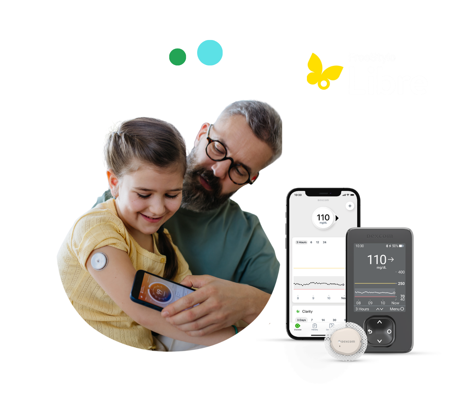 child and dad Continuous Glucose Monitor