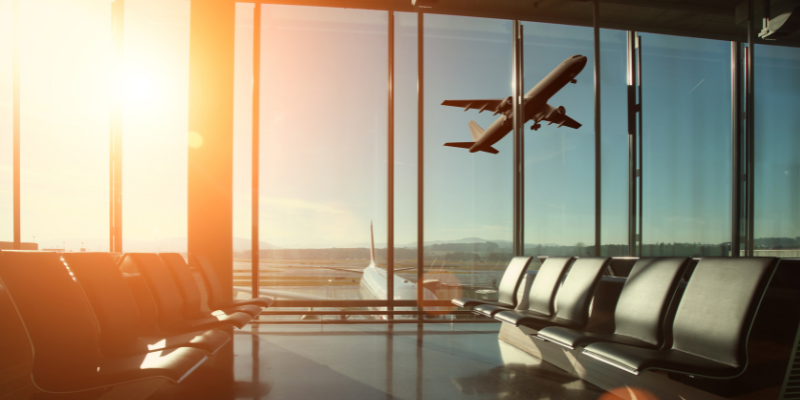 Airplane taking off at airport