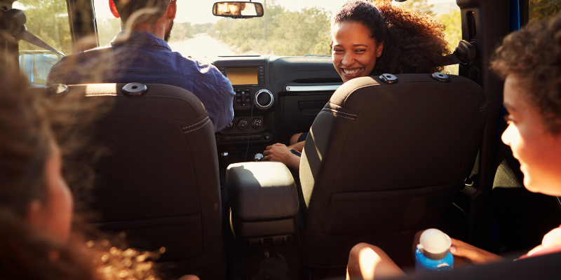 Family in the car on a road trip