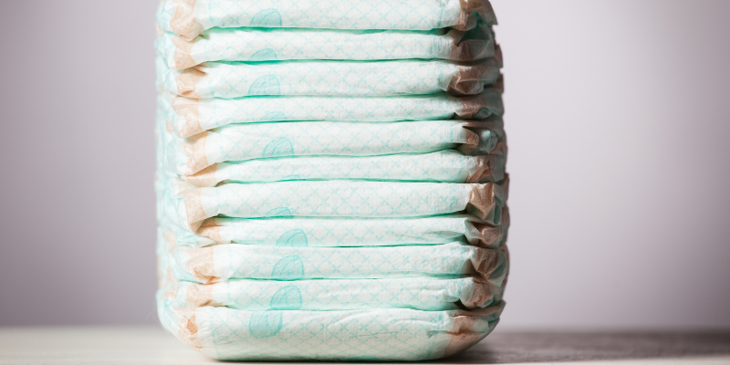Stack of diapers on table